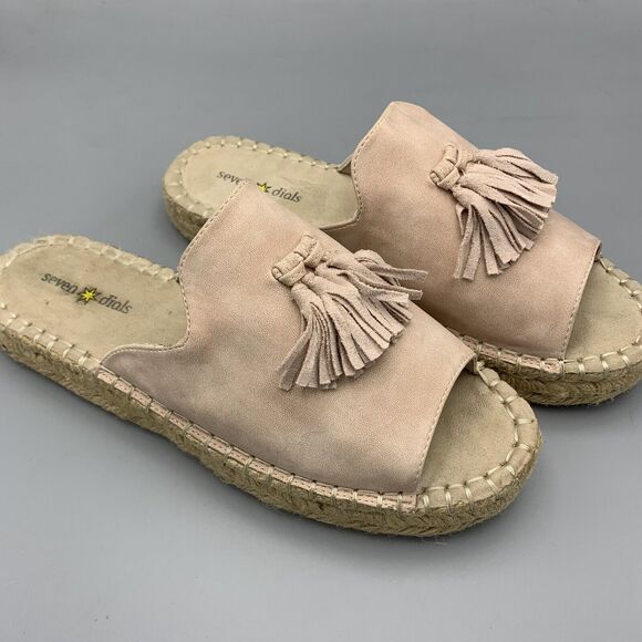 Seven Dials Sandals, Women's 8.5, Faux Suede Espadrille, Open Toe Tassled Pink - Picture 3 of 10